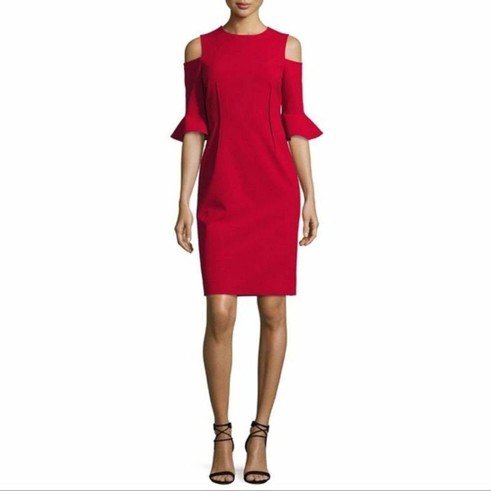 Teri Jon by Rickie Freeman Crepe Cold-Shoulder Sheath Dress 4